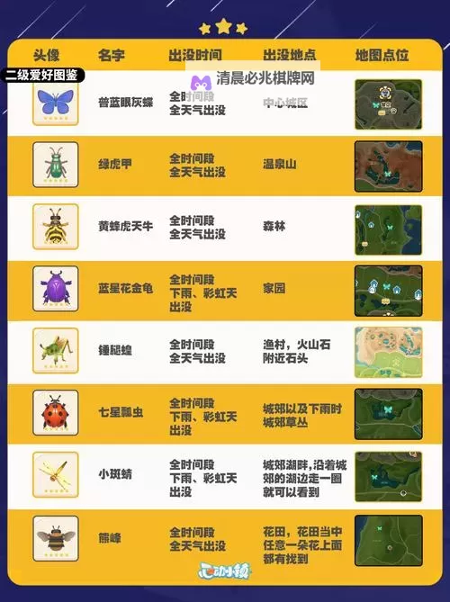 《心动小镇》昆虫捕捉攻略 昆虫捕捉位置及出没时间一览图2